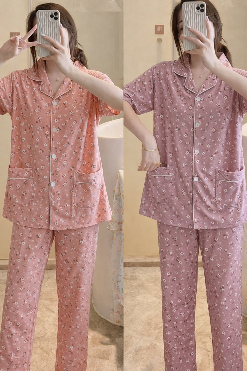 Korean Floral Button Night Suit for Women Wholesale | Premium Cotton Pajama Set Supplier India | Ladies Nightwear Bulk