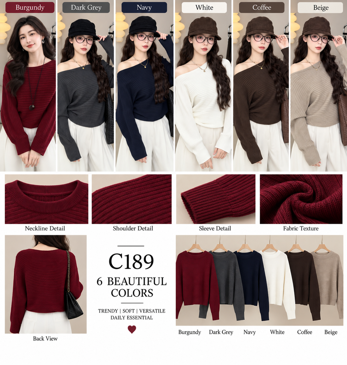 Off-Shoulder Ribbed Knit Sweater - Korean Wholesale Supplier India
