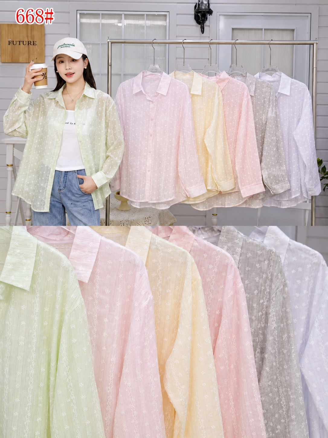 Pastel Floral Embroidered Shirt - Korean Imported Clothing in India