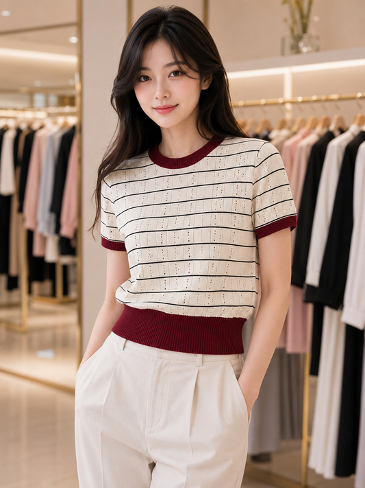 Pastel Striped Knit Top - Korean Wholesale Supplier India