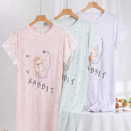 Korean Printed Short Nighty for Women Wholesale | Cotton T-Shirt Night Dress Supplier India | Ladies Sleepwear Bulk