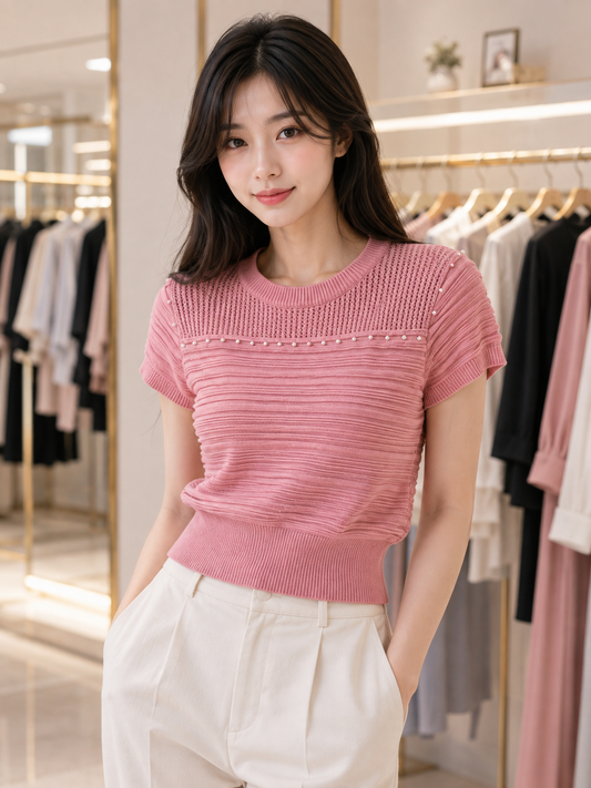 Pearl Detail Knit Top - Korean Imported Clothing in India
