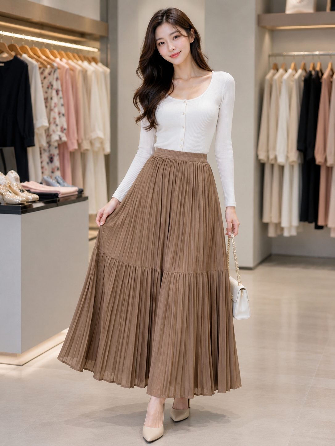 Pleated Tiered Maxi Skirt - Korean Imported Clothing in India