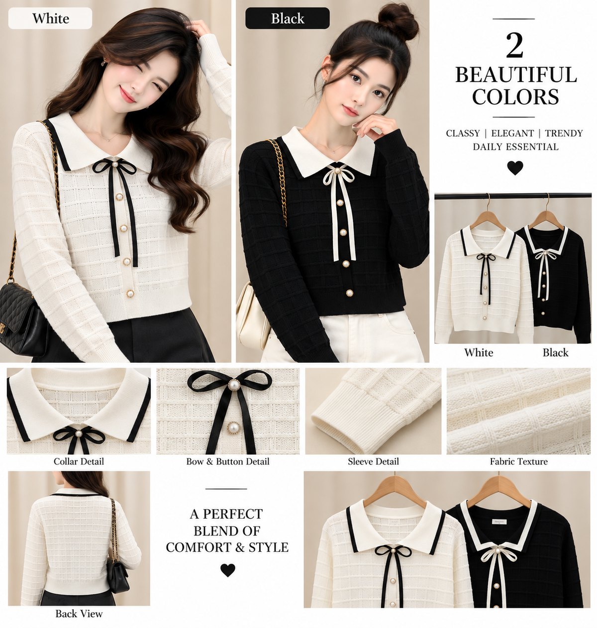 Premium Bow Collar Knit Top - Imported Western Wear Wholesale