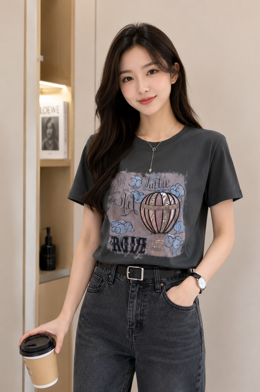 Premium Charcoal Graphic Half Sleeve T-Shirt - High-Quality Imported Clothing