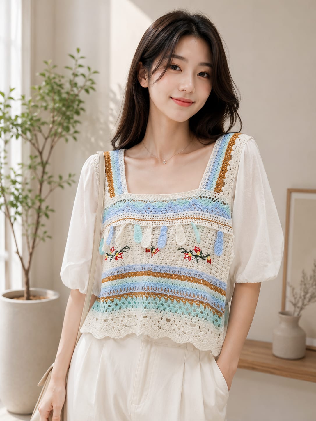 Premium Floral Crochet Granny Square Short-Sleeve - High-Quality Imported Clothing Wholesale