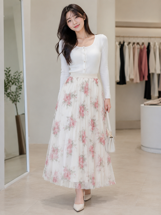 Premium Floral Tulle Midi Skirt - Imported Western Wear Wholesale