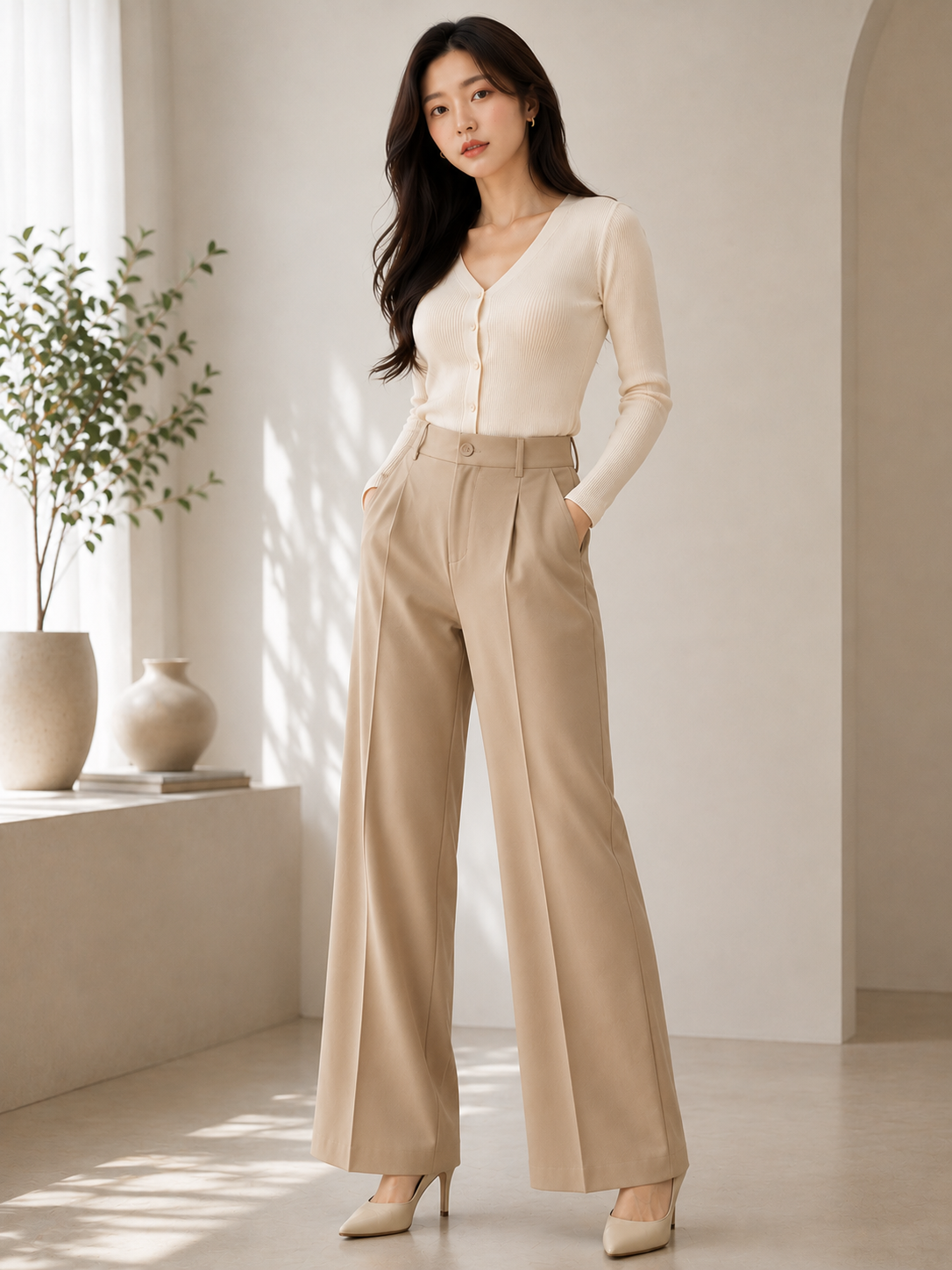 Premium High-Waist Wide-Leg Trousers - Imported Western Wear Wholesale