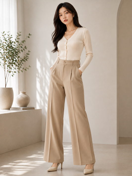 Premium High-Waist Wide-Leg Trousers - Imported Western Wear Wholesale