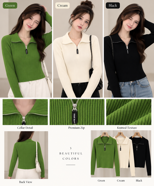 Premium Ribbed Half-Zip Sweater - High-Quality Imported Winterwear