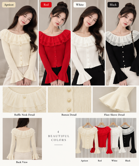 Premium Ruffle Collar Knit Sweater - High-Quality Imported Winterwear