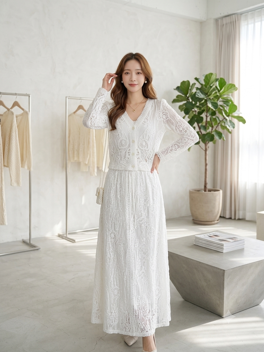Premium White Lace Maxi Skirt Co-ord Set - High-Quality Imported Clothing Supplier