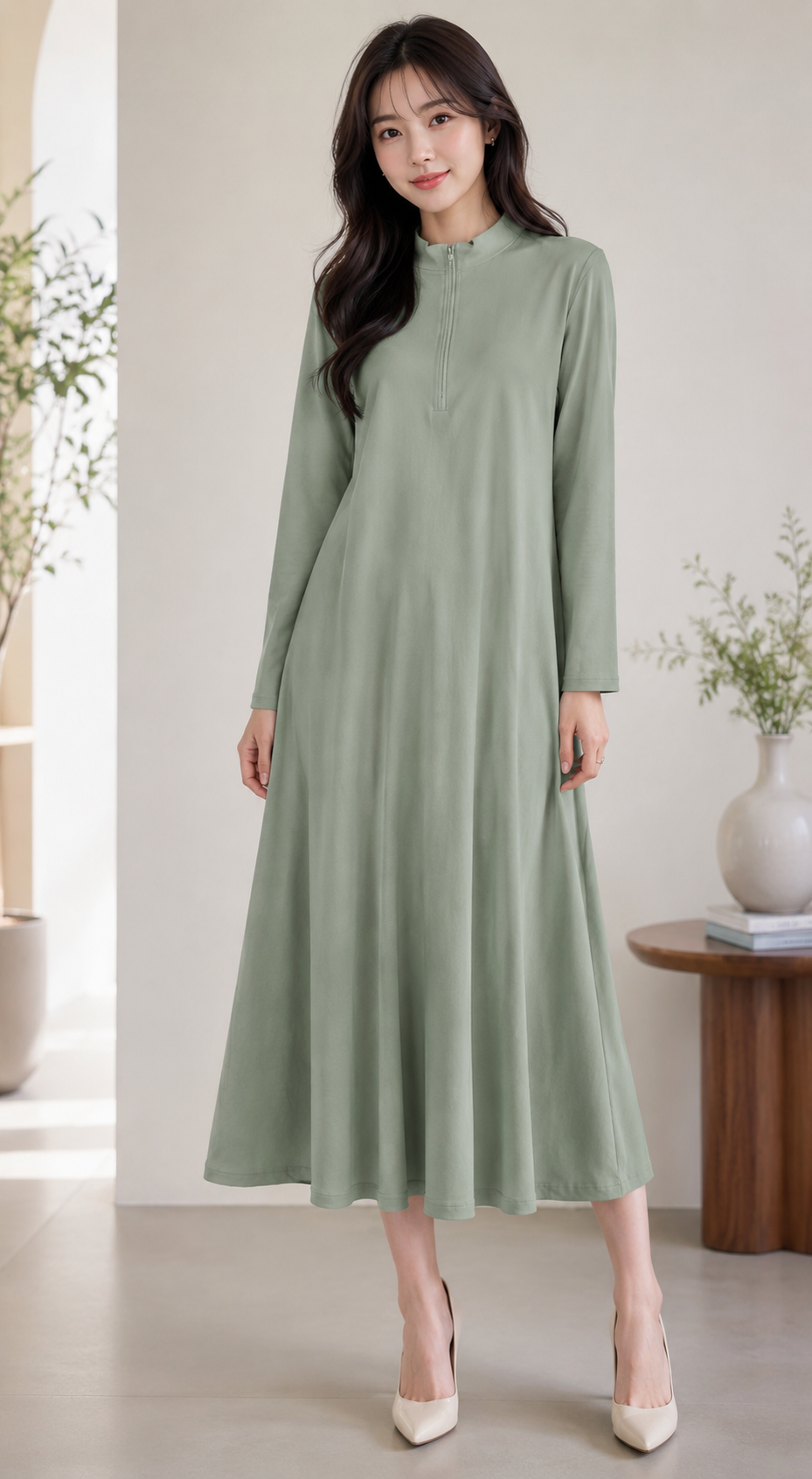 Premium Zip Neck A-Line Maxi Dress - Imported Western Wear Wholesale