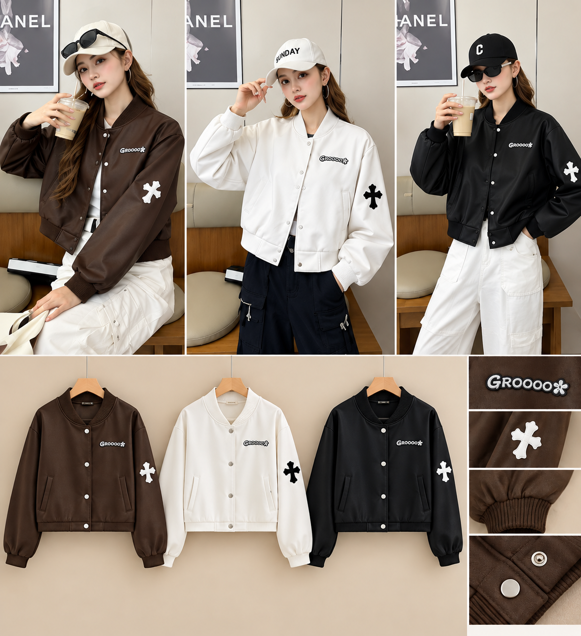 Cross Patch Varsity Bomber Jacket wholesale Korean women's jacket
