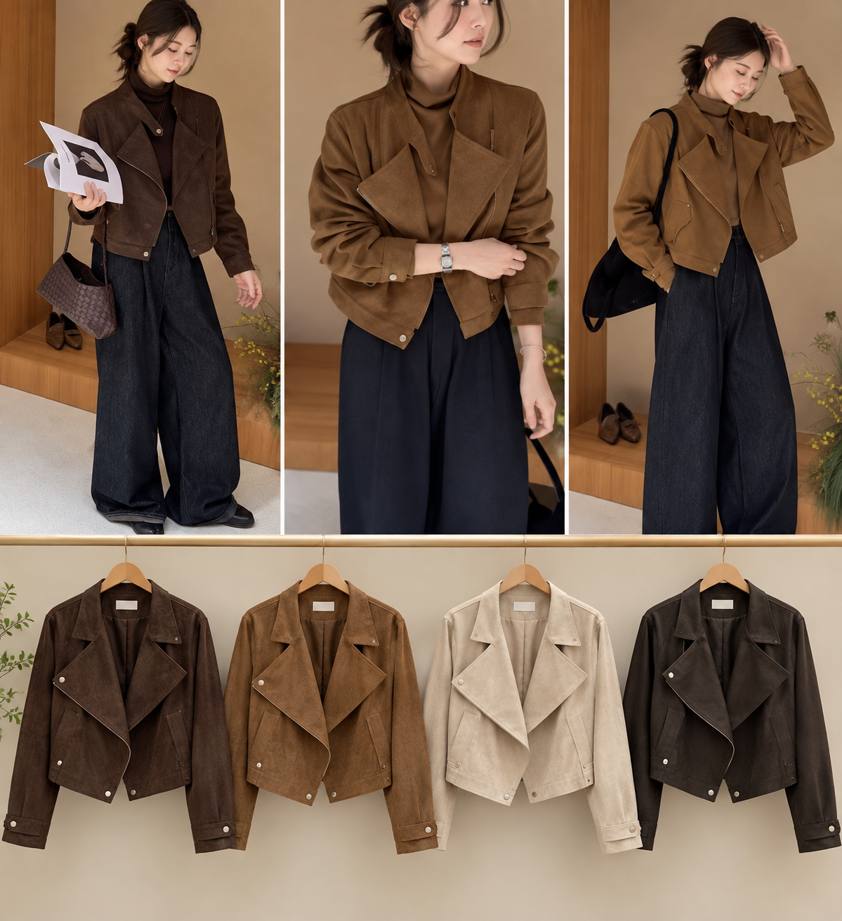 Cropped Suede Look Biker Jacket wholesale Korean women's jacket