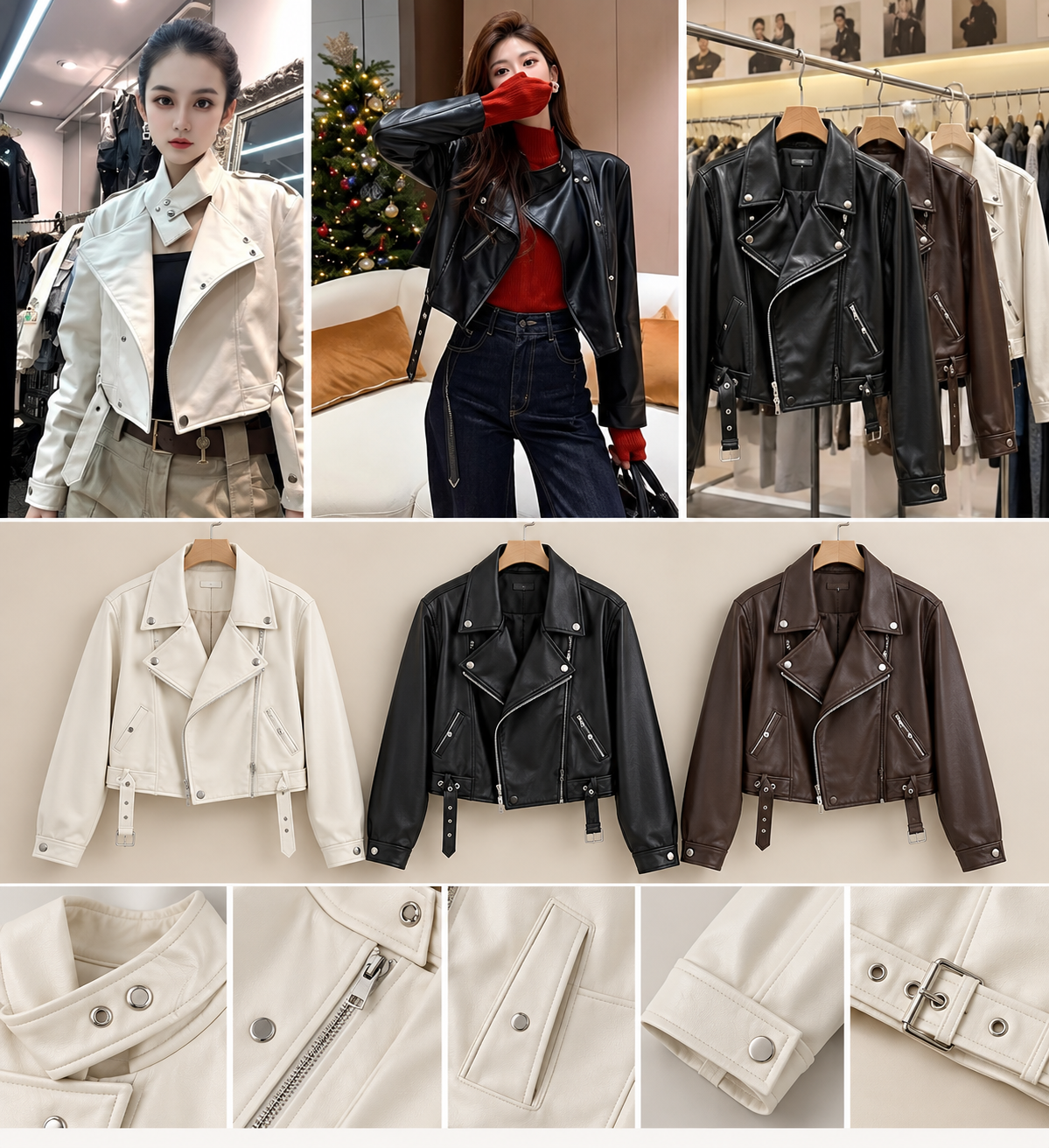 Cropped Faux Leather Biker Jacket wholesale Korean women's jacket