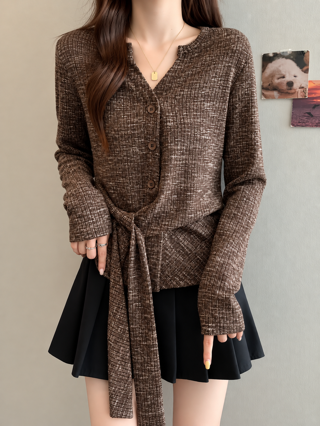 Cream Pink Grey Navy Triple Bow Gingham Peplum Blouse Korean wholesale front and colour views