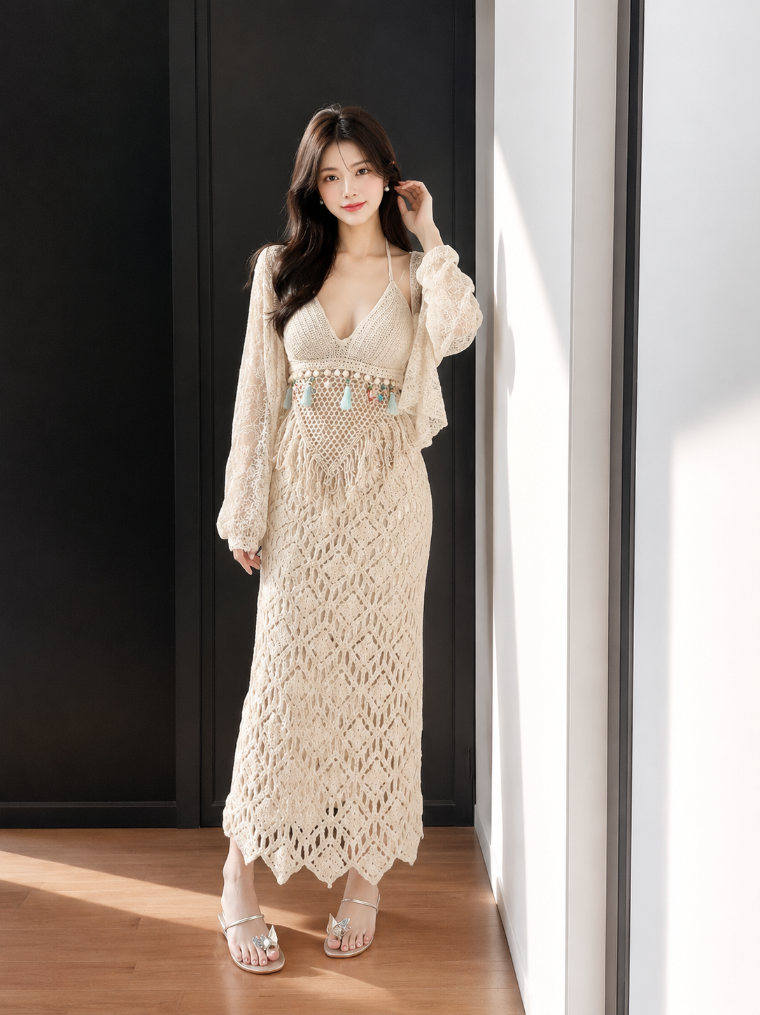 Resort Crochet Maxi Dress & Shrug Set - Trending Co-ords & Western Wear Bulk