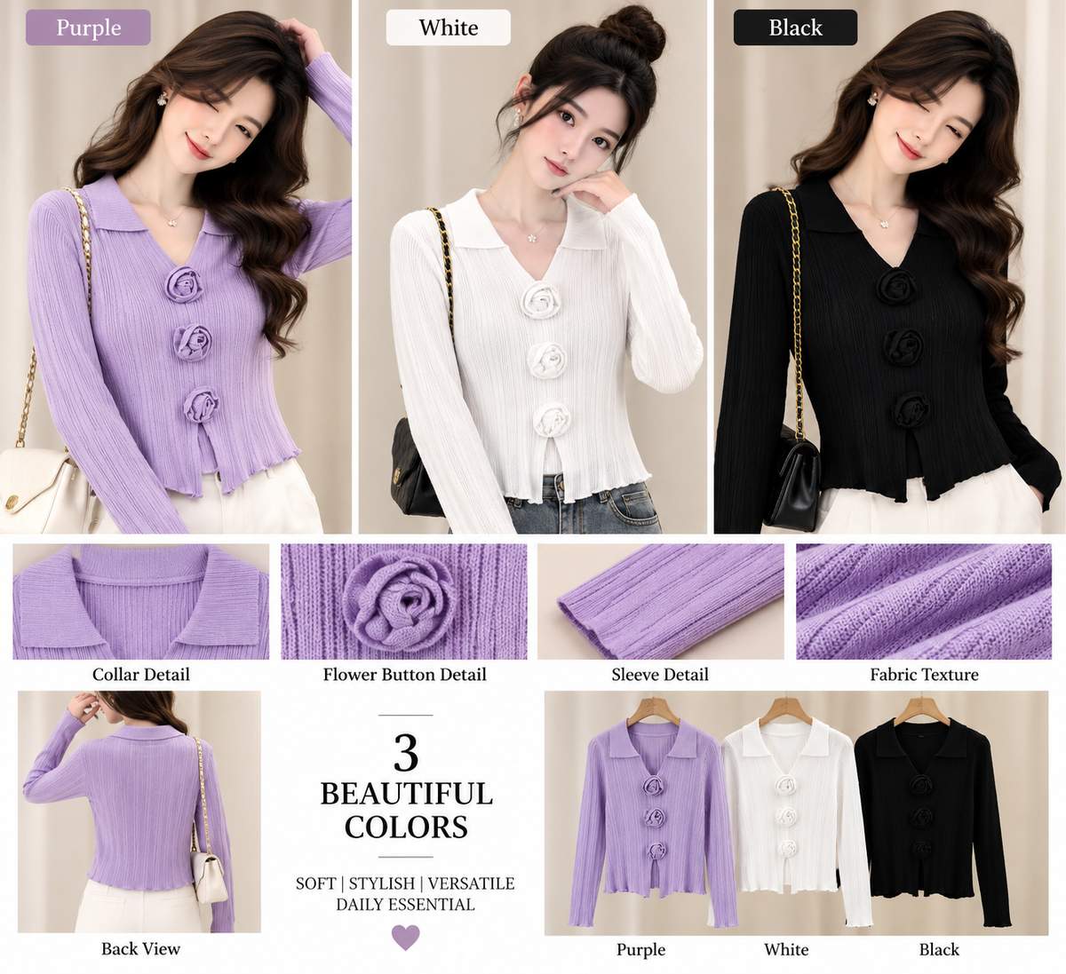 Ribbed Collared Knit Top - Bulk Apparel Supplier India