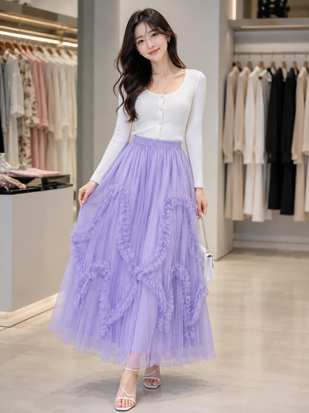 Ruffle Detail Tulle Maxi Skirt - Bulk Apparel Supplier India