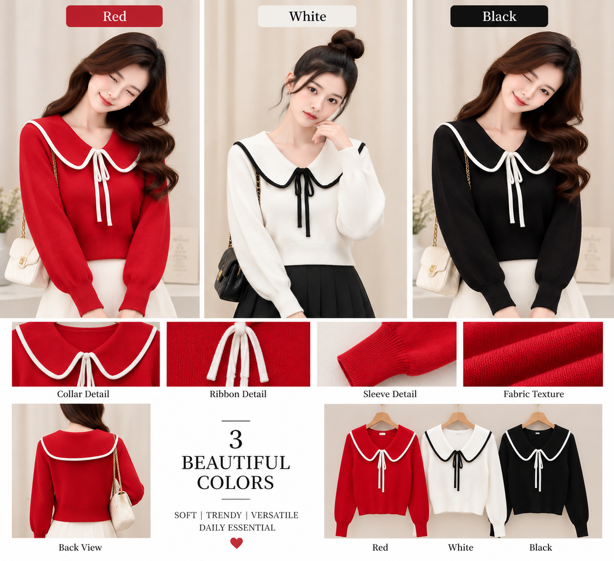 Sailor Collar Knit Sweater - Korean Wholesale Supplier India