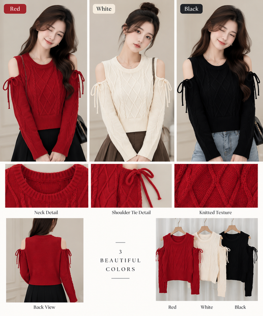 Side-Tie Cable Knit Sweater - Korean Wholesale Supplier India