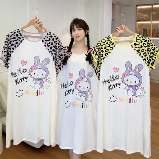 Korean Cartoon Oversized Nighty for Women Wholesale | Cotton T-Shirt Night Dress Supplier India | Ladies Sleepwear Bulk