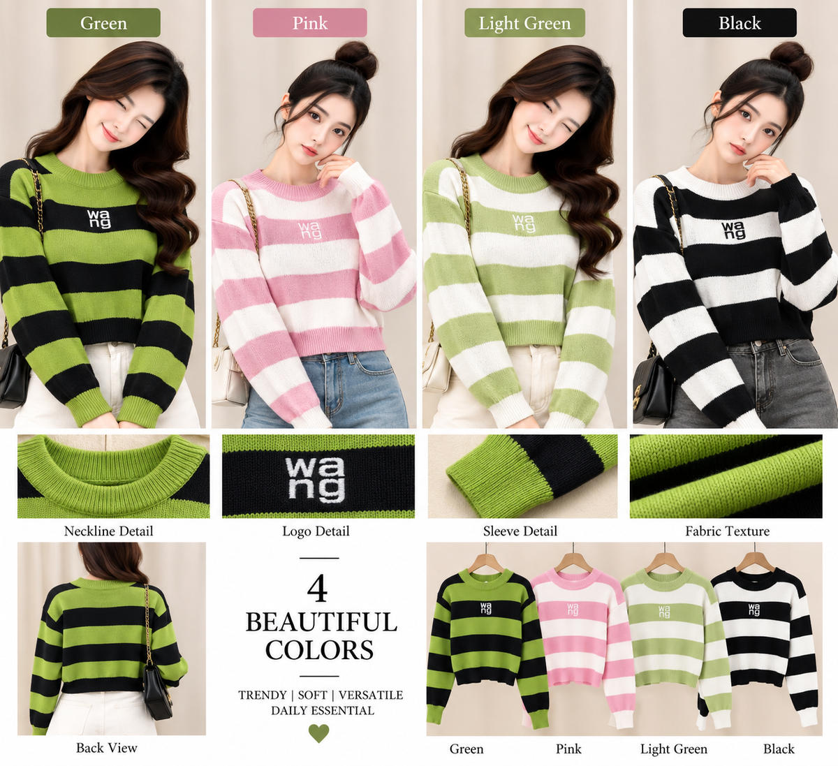 Striped Crop Knit Sweater - Trending Co-ords & Winter Wear Bulk
