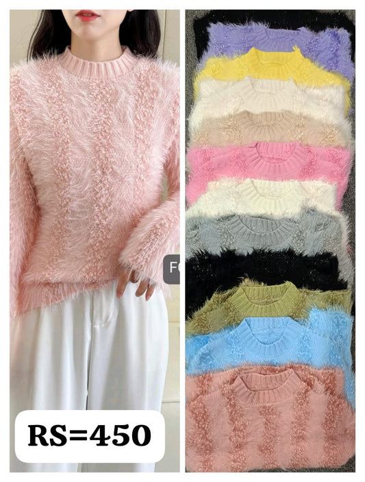 Button?front printed sweater in cozy knit, on model; chic Korean westernwear for layering