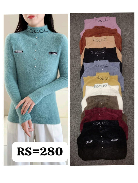 Women’s turtleneck sweater with button accents, shown on model; warm Korean knit for everyday wear