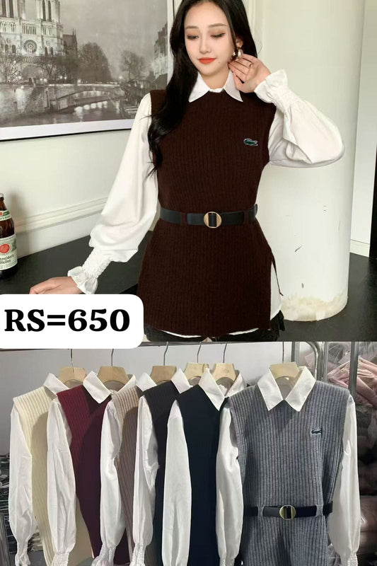 Belted Sweater Vest & Shirt  | for Retail