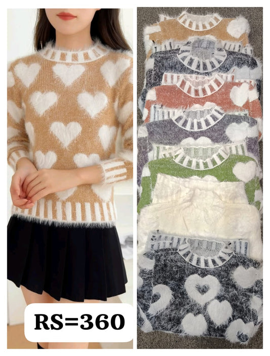 Diamond-grid floral fuzzy sweater in blue—plush knit with graphic bloom details.