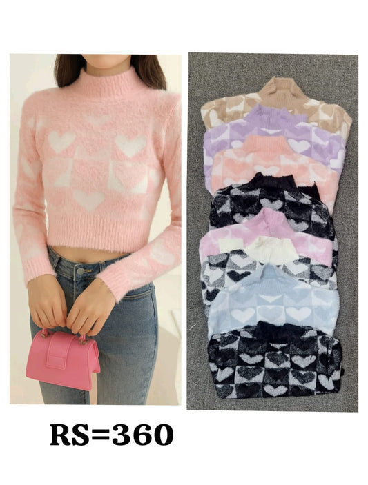 Soft crewneck sweater with playful bird motif—fluffy handfeel in lilac and other shades.