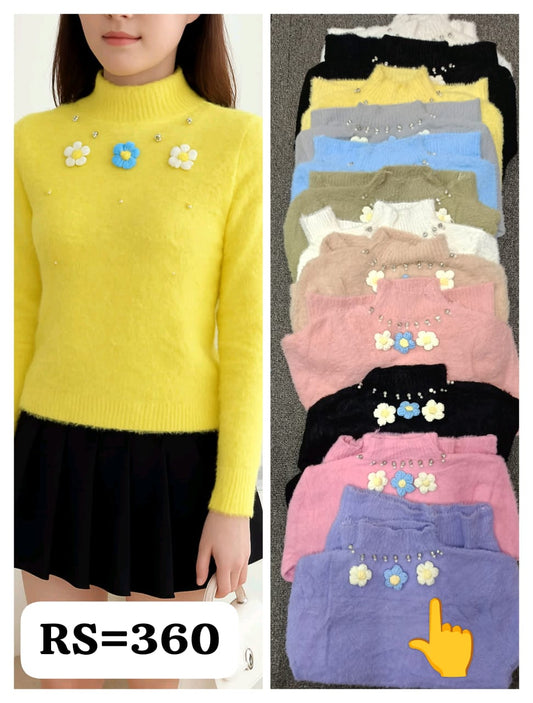 Lilac cable-knit crewneck with color options—soft winter sweater for easy, everyday wear.