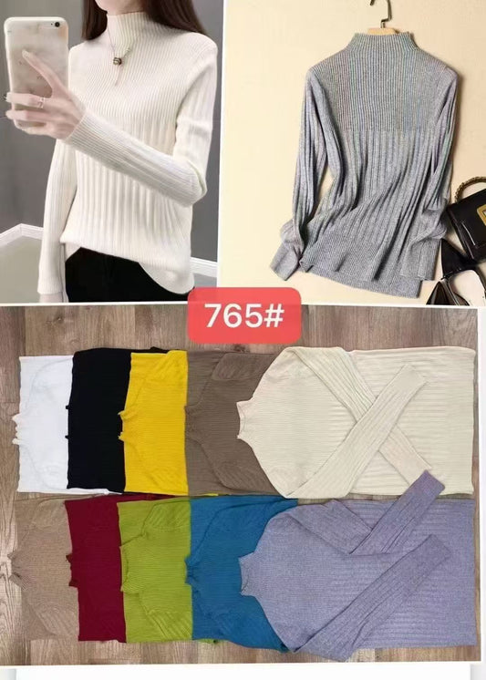 Ribbed mock-neck pullover in multiple colors—snug, warm, clean silhouette for work or casual.