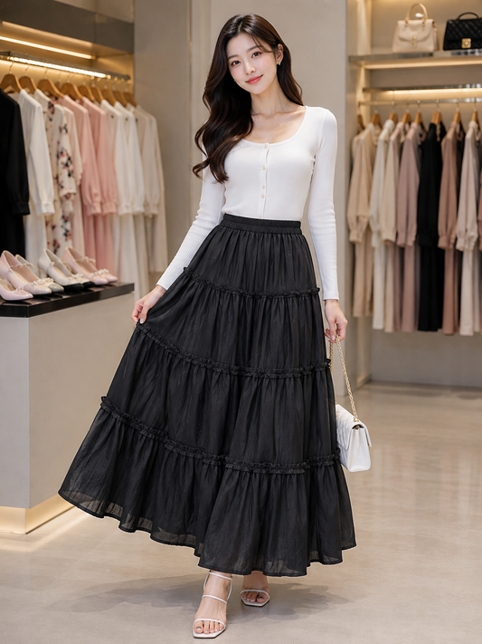 Tiered Ruffle Maxi Skirt - Trending Co-ords & Western Wear Bulk