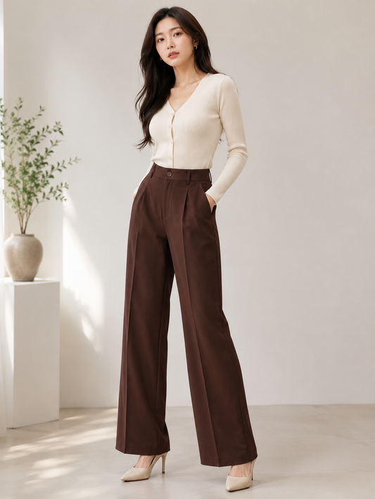 Trendy High-Waist Wide-Leg Pleated Trousers - B2B Western Wear Wholesaler