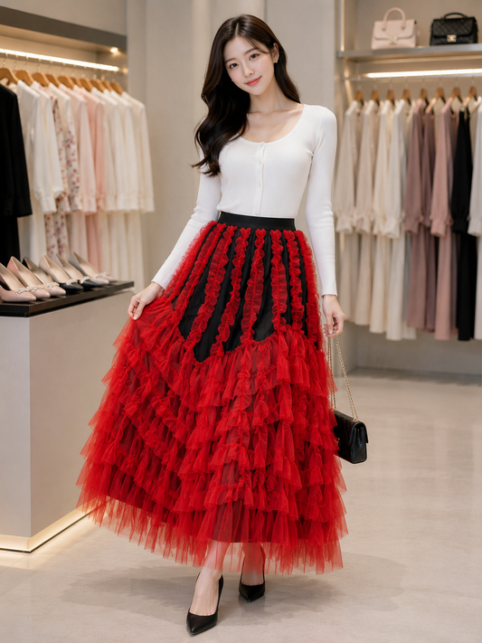 Trendy Ruffled Tulle Maxi Skirt - B2B Western Wear Wholesaler