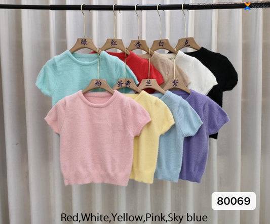 Imported Knitted Half Sleeves Crop Top |Wholesale WESTERN Wear  - ZF-86