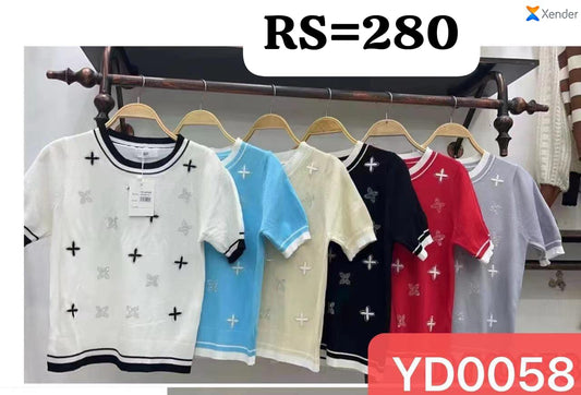 Korean Embellished Knit Top with Contrast Border.- ZF-20
