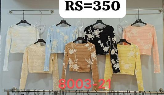 Korean Floral Embroidered Net Long Sleeve Top | Trendy Womens Western Wear. - ZF-31