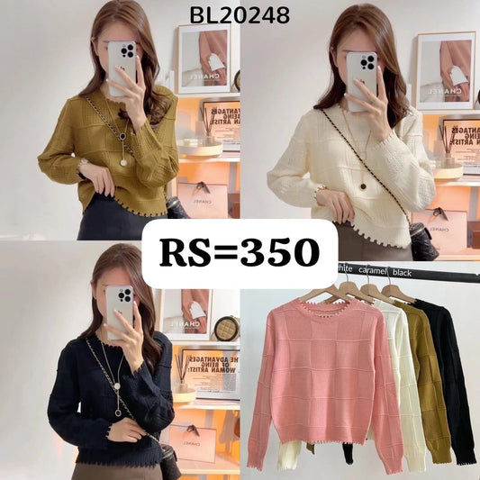 Imported Knitting Fullslevees Crop Top | Wholesale Korean Womens Wear   - ZF-29