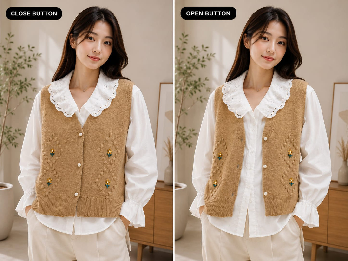 Trendy Cable-Knit Buttoned Sweater Vest with Layered Shirt Set - B2B Western Wear Wholesaler