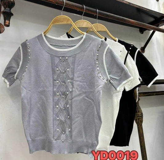 Halh Slevees Stone Work T-Shirt 31 by Zadine – Korean imported B2B fashion