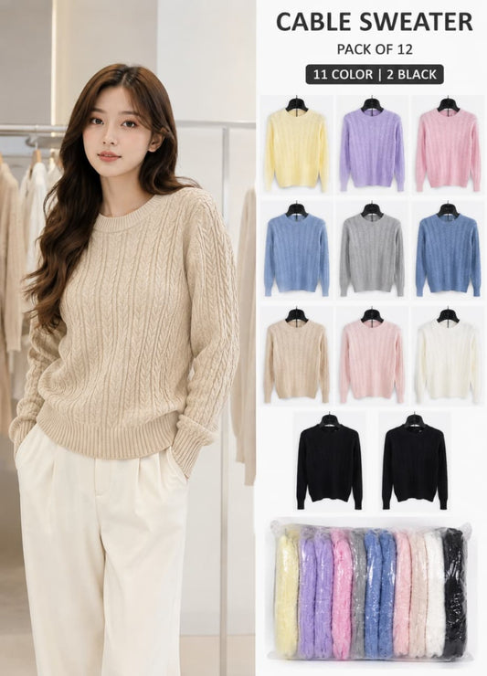 Imported cable knit sweater for women in assorted colours wholesale