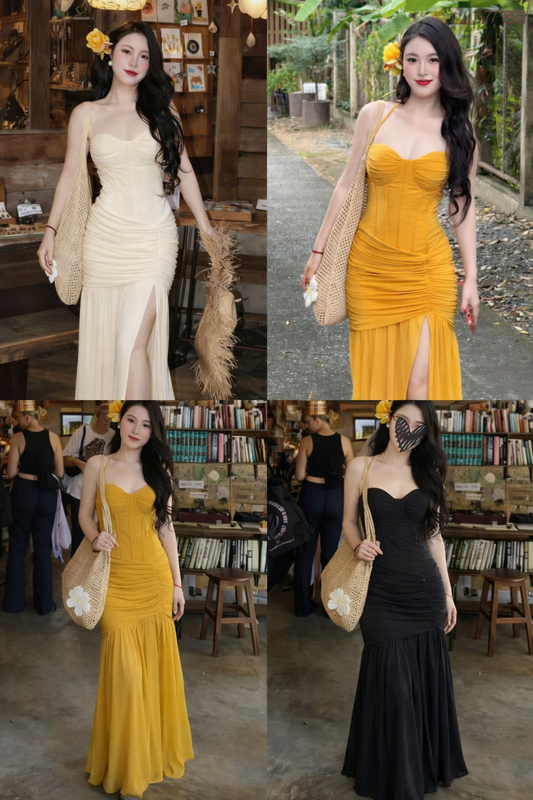 Imported Korean Ruched Corset Maxi Dress for Women – Wholesale