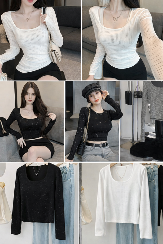 Imported Korean Glitter Dotted Full Sleeve Top for Women – Wholesale