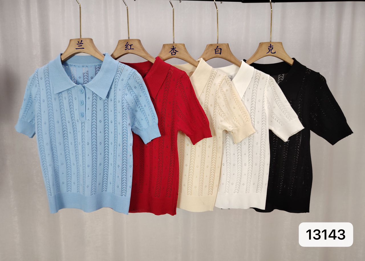 Knitting Colar T-Shirt Half Slevees 69 by Zadine – Korean imported B2B fashion