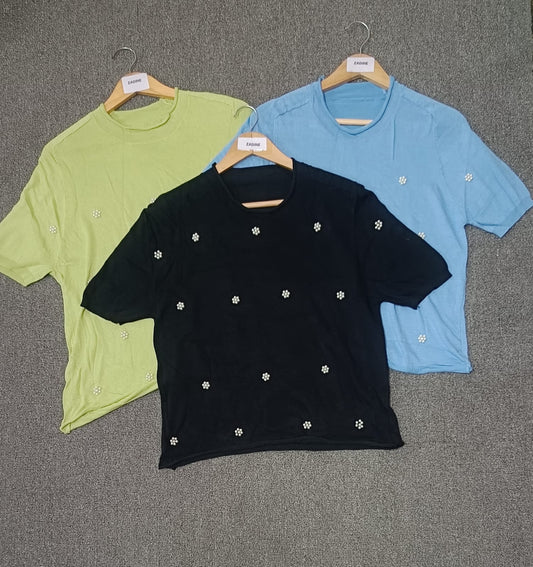 Knitting Half Slevees Oversized Top 91 by Zadine – Korean imported B2B fashion