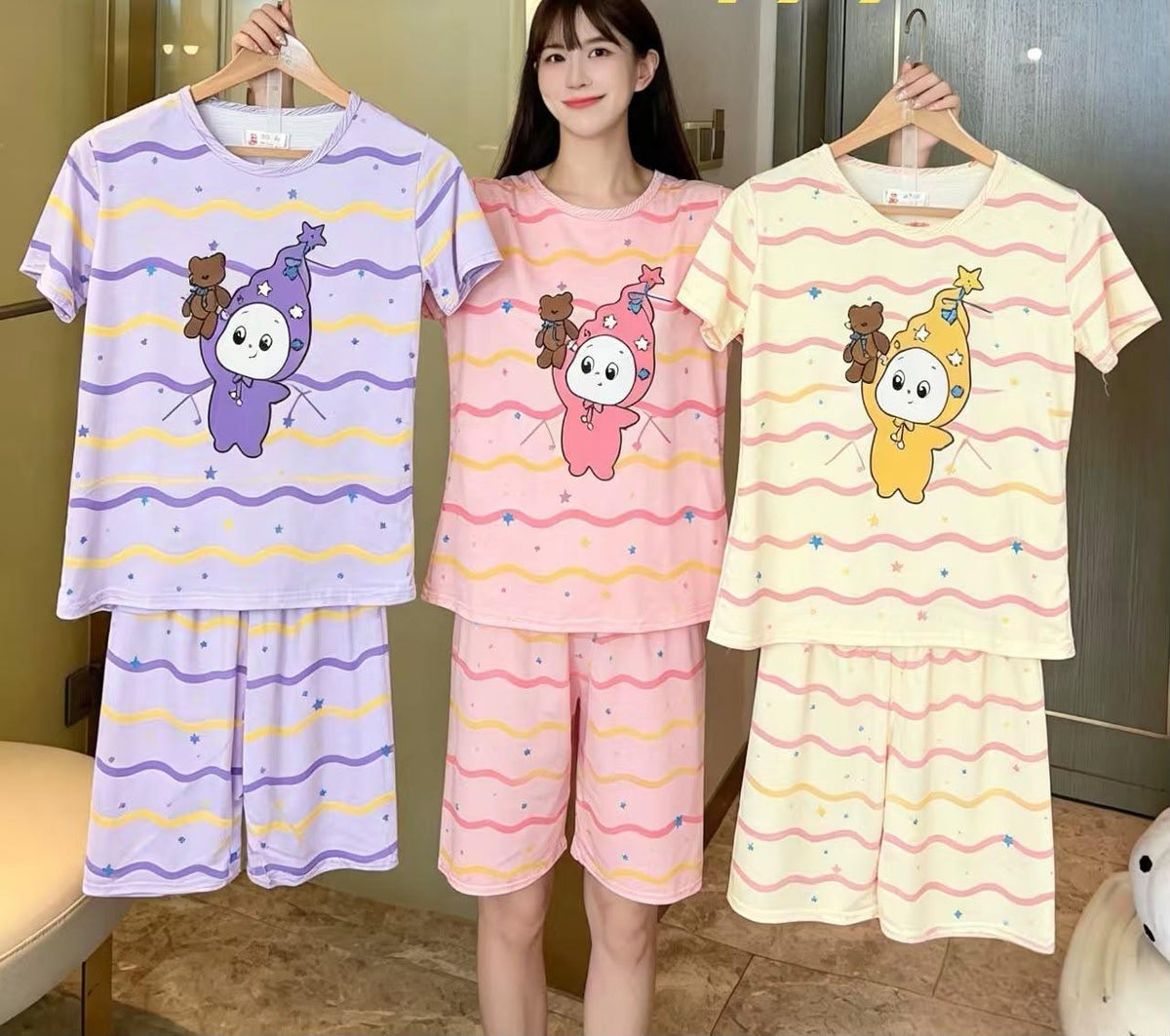 Korean cartoon rabbit print T-shirt and shorts night suit assorted colour design 3 Zadine Fashion